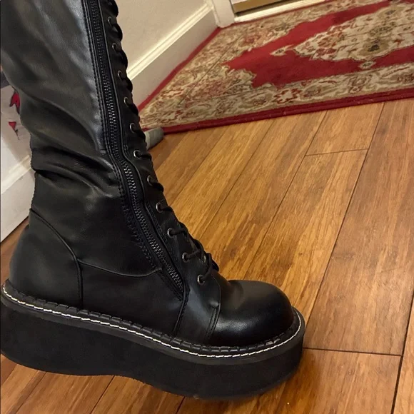 Demonia Black Over-the-Knee ‘Emily 375’Lace-Up Platform Boots Size 8 - Picture 8 of 8